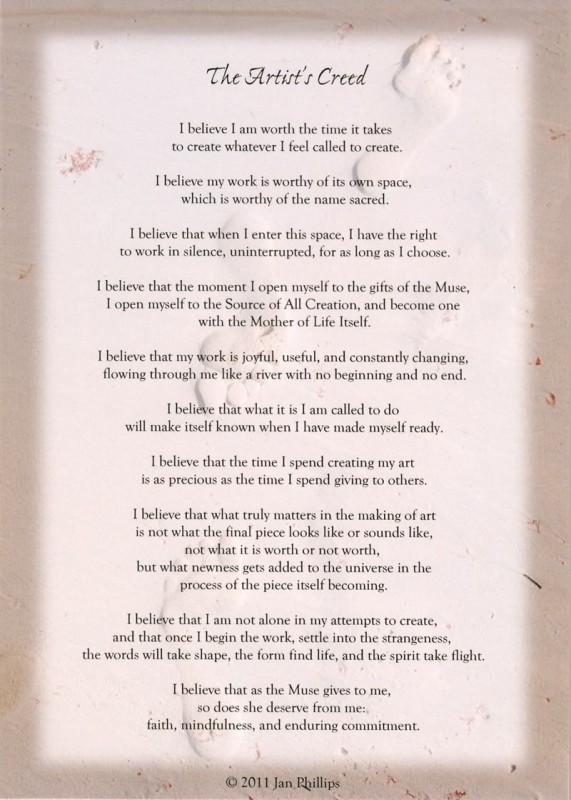 Artist's Creed Postcard Jan Phillips • author • artist • activist